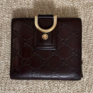 Gucci Guccissima Abbey D-Ring Bifold Brown Leather Wallet